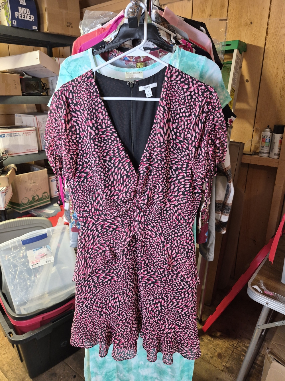 Bar III Pink and Black Printed V-Neck Tunic Dress Bin 54